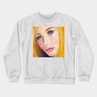 Painting of a Gorgeous Blonde Woman with Turquoise Eyes Crewneck Sweatshirt